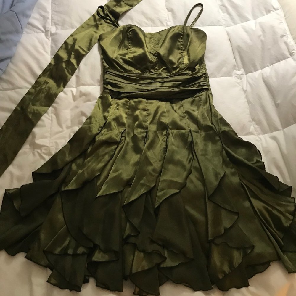 Olive Green Cocktail Dress M - PERFECT for Holiday parties